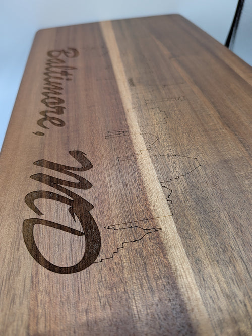 Baltimore Skyline Grazing Board, Engraved Maryland Charcuterie & Cheese Board, Wood Serving Tray